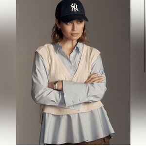 Anthropologie Light Blue and Beige Layered Top